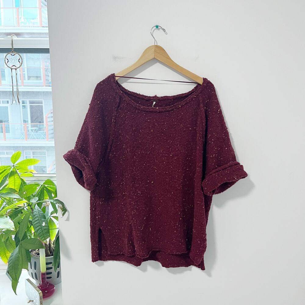 Free People Red Short Sleeve Knit Sweater Size Medium
